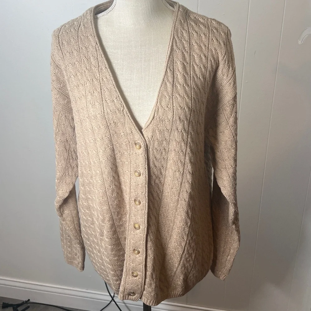 NWOT Charter Club Woven Beige  Sweater Cardigan VNeck Button Down Size Large - Picture 4 of 11